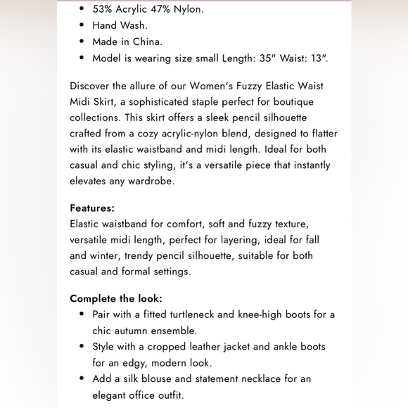 Elastic Waist Fuzzy Midi Pencil Skirt - Picture 4 of 14